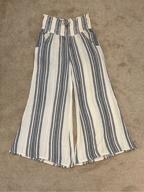 Rip Curl Navy and White Striped Wide-Leg Pants
